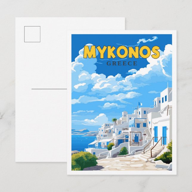 Mykonos Greece vintage travel illustration Postcard (Front/Back)