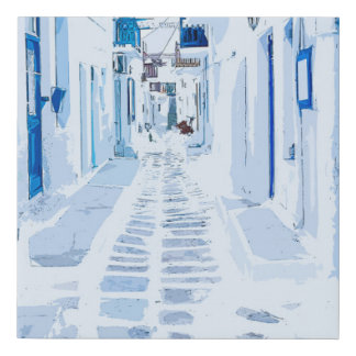 Mykonos Greece Watercolor Digital Painting Faux Canvas Print