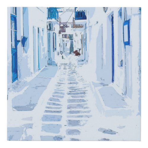 Mykonos Greece Watercolor Digital Painting Faux Canvas Print