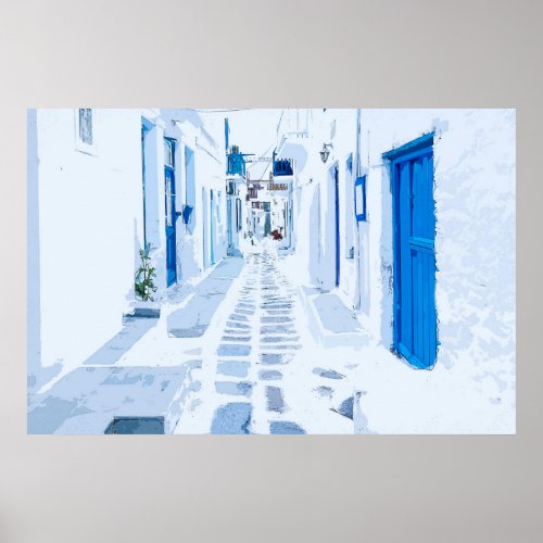 Mykonos Greece Watercolor Digital Painting Poster