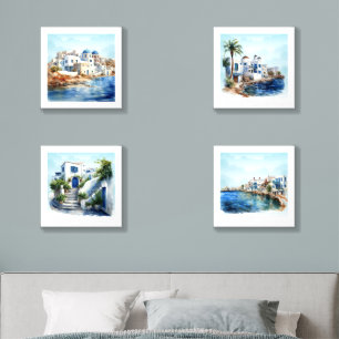 Mykonos Greece Watercolor Images Foam Core Photo Tile