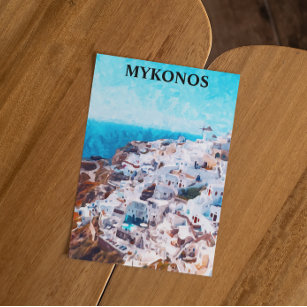Mykonos Greece Watercolor Painting Postcard