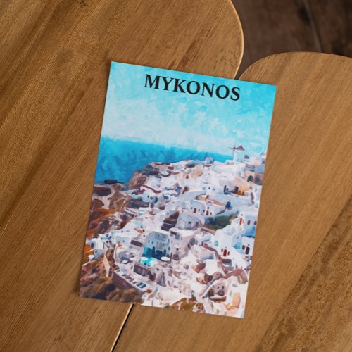 Mykonos Greece Watercolor Painting Postcard