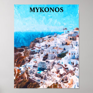 Mykonos Greece Watercolor Painting Poster