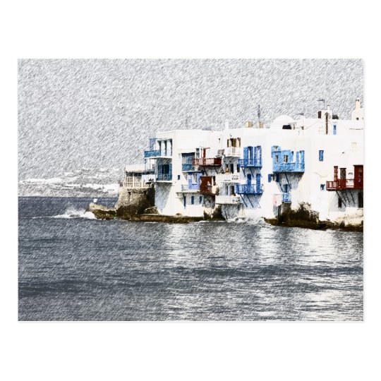 Mykonos, Greece waterfront buildings Postcard