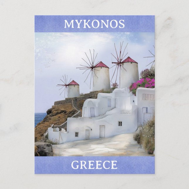Mykonos Greece Windmill Greek Islands Travel Postcard (Front)