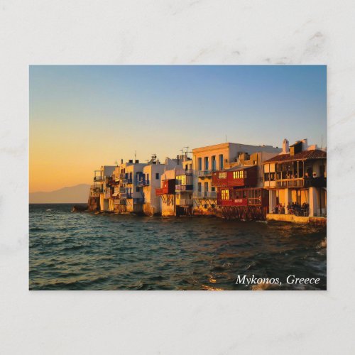 Mykonos Little Venice Quater Sunset Greece Postcard