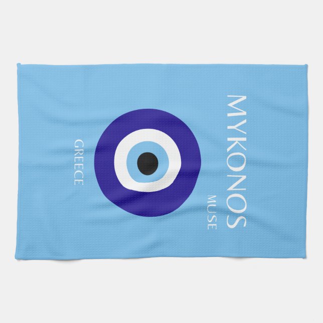 Mykonos Muse, Blue Kitchen Towel (Horizontal)
