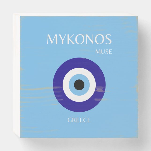 Mykonos Muse, Blue Wooden Box Sign (Front Horizontal)