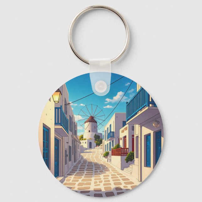 Mykonos Path Greece Cyclades Travel Keychain (Front)