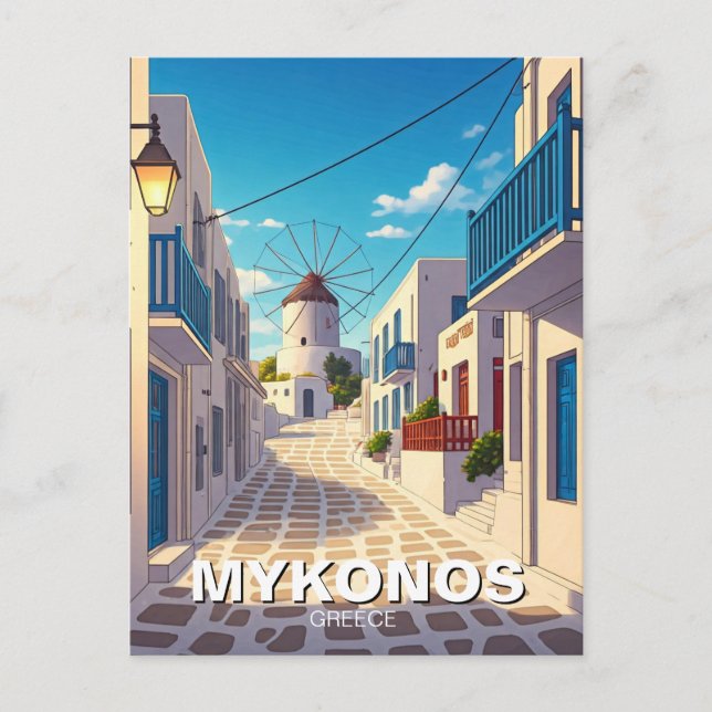 Mykonos Path Greece Cyclades Travel Postcard (Front)