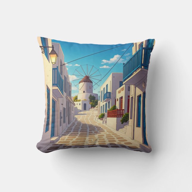 Mykonos Path Greece Cyclades Travel Throw Pillow (Front)