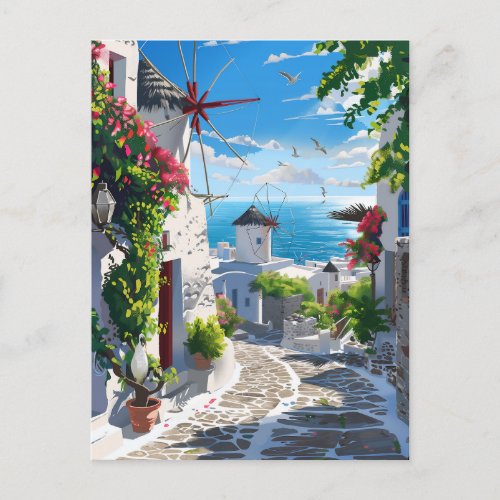 Mykonos Sea View Street Postcard