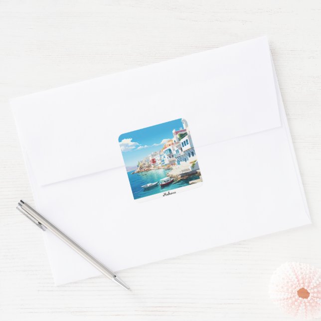 Mykonos Square Sticker (Envelope)