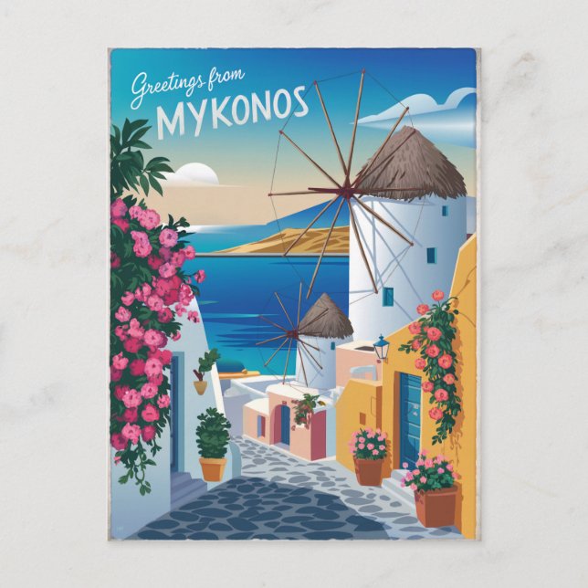 Mykonos Vintage Postcard (Front)