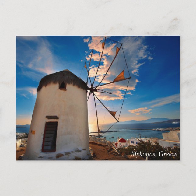 Mykonos Windmill Sunset, Greece Postcard (Front)