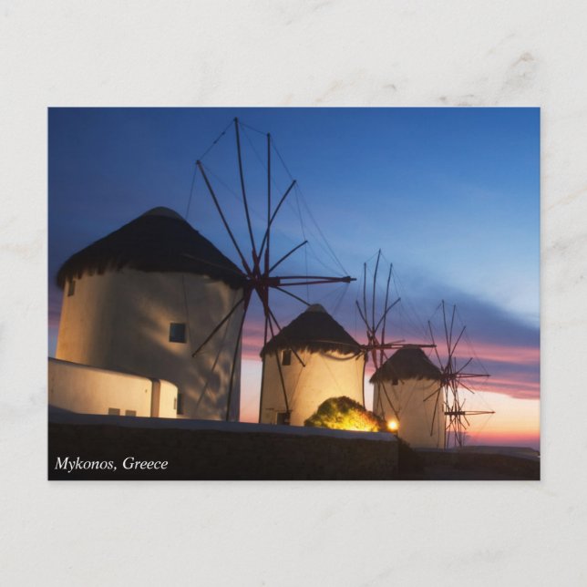 Mykonos Windmill Sunset, Greece Postcard (Front)