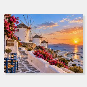 Mykonos Windmills Greece Sunset Foam Board