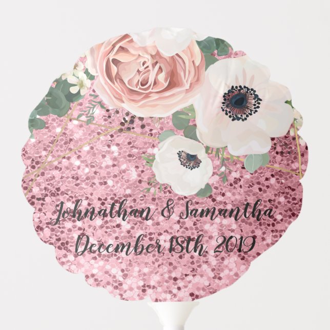 Mylar Balloon Geometric Garden Rose Gold Glitter (Front)