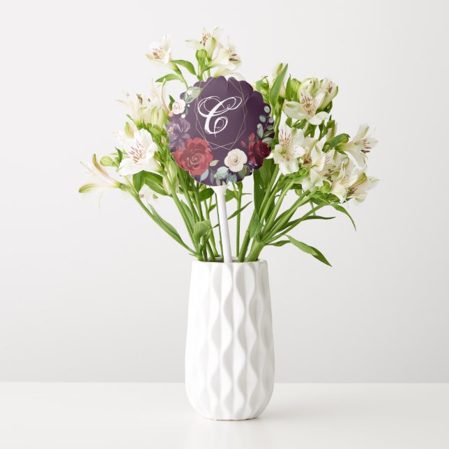 Mylar Balloon Plum Purple Roses Gold Geometric Flo (Vase)
