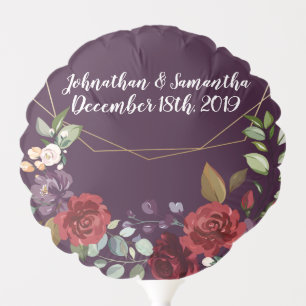 Mylar Balloon Plum Purple Roses Gold Geometric Flo