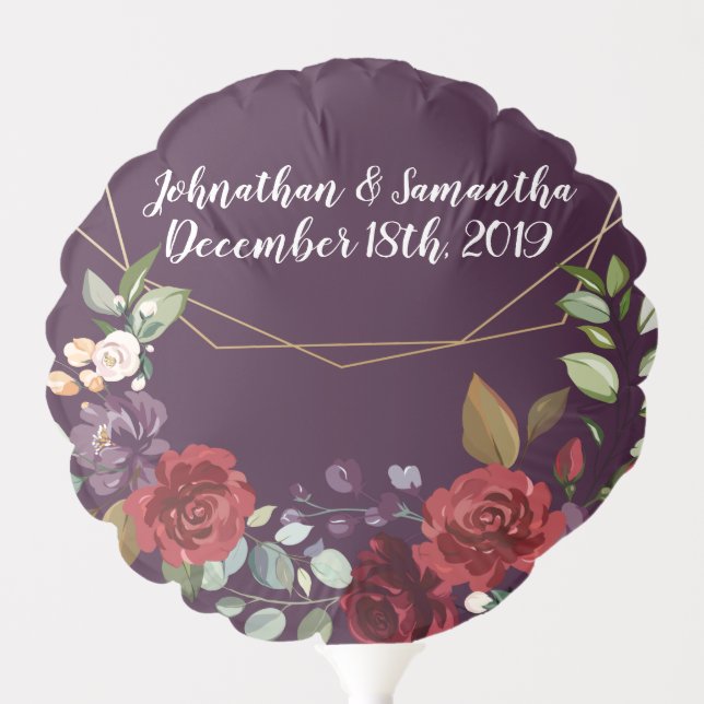 Mylar Balloon Plum Purple Roses Gold Geometric Flo (Front)