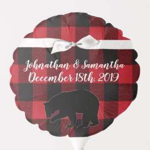 Mylar Balloon Red Buffalo Plaid Bear Black