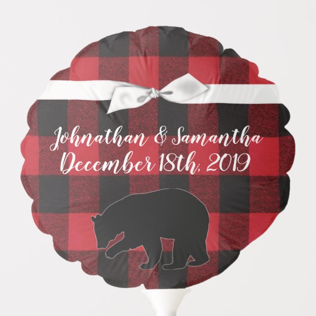 Mylar Balloon Red Buffalo Plaid Bear Black (Front)