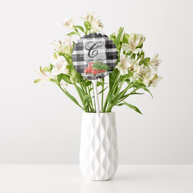 Mylar Balloon XMAS Truck Buffalo Plaid Black White (Vase)