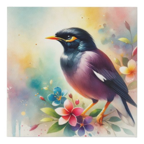Myna Bird 050724AREF103 _ Watercolor Faux Canvas Print