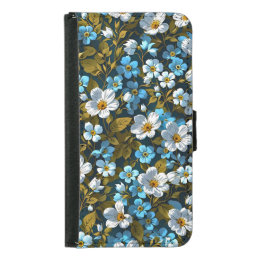 Myosotis White and Blue Flowers Artwork Samsung Galaxy S5 Wallet Case