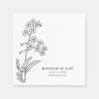 Myosotis Wildflower Forget-me-not Boho Black White Napkins