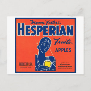Myron Foster's Hesperian Fruits Apple Crate Labels Postcard
