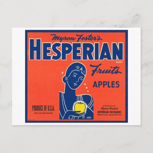 Myron Fosters Hesperian Fruits Apple Crate Labels Postcard