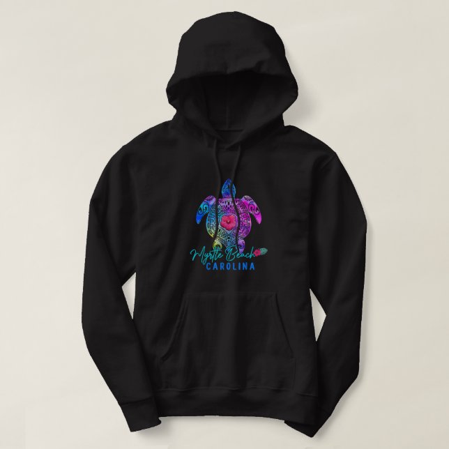 Myrtle Beach Carolina Tie Dye Sea Turtle Vacation  Hoodie (Design Front)