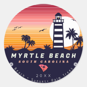 Myrtle Beach lighthouse SC Retro Sunset Souvenirs Classic Round Sticker