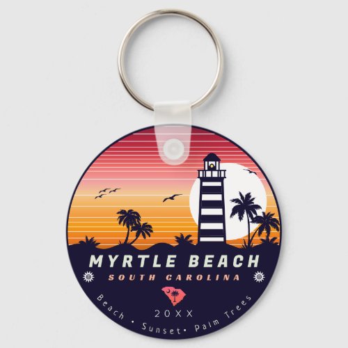 Myrtle Beach lighthouse SC Retro Sunset Souvenirs Keychain
