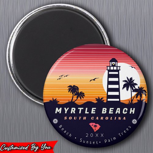 Myrtle Beach lighthouse SC Retro Sunset Souvenirs Magnet