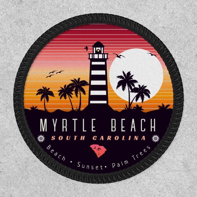 Myrtle Beach lighthouse SC Retro Sunset Souvenirs Patch (Front)