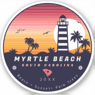 Myrtle Beach lighthouse SC Retro Sunset Souvenirs Sticker