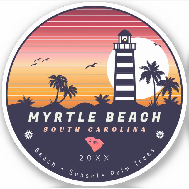 Myrtle Beach lighthouse SC Retro Sunset Souvenirs Sticker (Front)