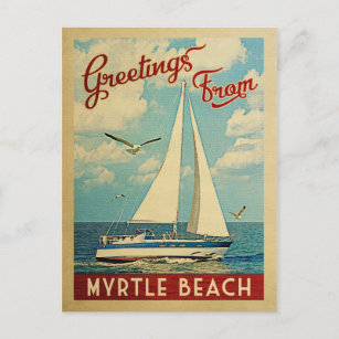 Myrtle Beach Postcard Sailboat Vintage Travel SC