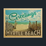 Myrtle Beach Postcard Vintage Travel<br><div class="desc">This Greetings From Myrtle Beach vintage postcard design features a sandy beach with a beautiful turquoise ocean water and above the sea,  a blue sky with billowy white clouds. In vintage travels style.</div>