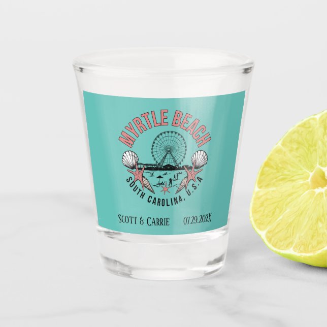 Myrtle Beach Retro Vignette  Personalized Shot Glass (Front)