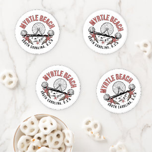 Myrtle Beach Retro Vignette Round Magnet Coaster Set