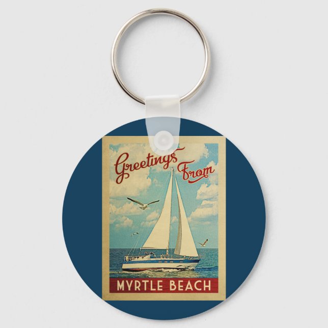 Myrtle Beach Sailboat Vintage Travel SC Keychain (Front)