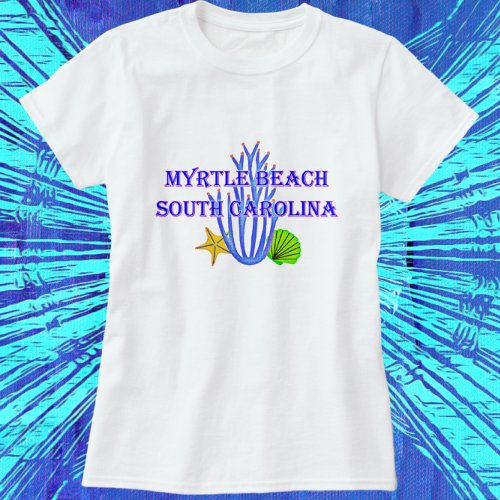 Myrtle Beach SC Coral Starfish and Scallop Shell T T_Shirt