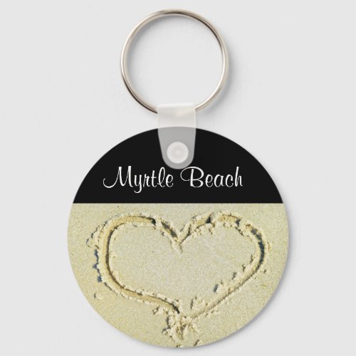 Myrtle Beach SC  Heart on a Sandy Beach Key Chain
