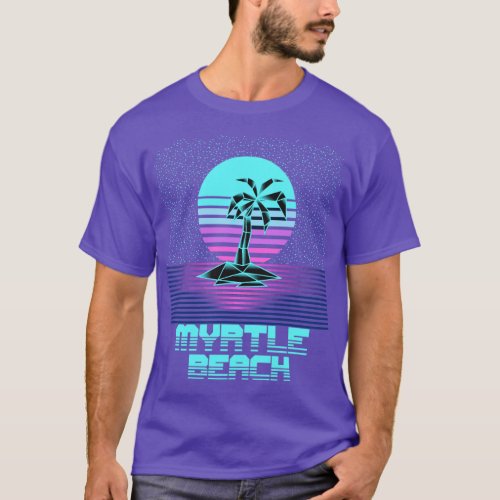 Myrtle Beach Sc Retro Vintage 80S Sunset Palm Tree T_Shirt