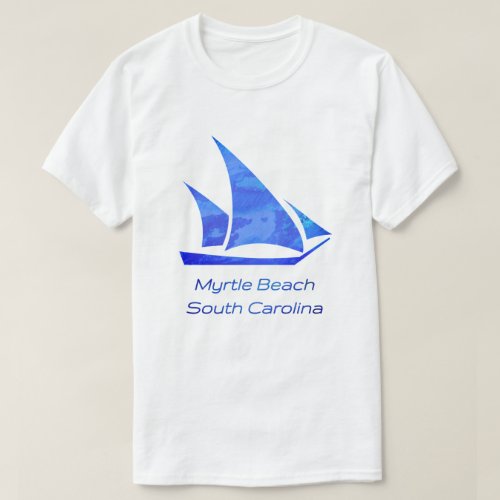 Myrtle Beach SC Sleek Bright Blue Sailboat T_Shirt